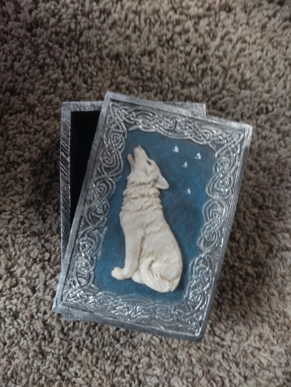 Celtic White Wolf Small Trinket Stash Jewelry Box.
